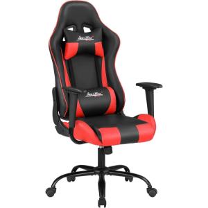 BestOffice High-Back Gaming Chair PC Office Chair Computer Racing Chair PU Desk Task Chair Ergonomic Executive Swivel Rolling Chair with Lumbar Support for Back Pain Women, Men,White(Red)