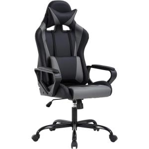 BestOffice High-Back Gaming Chair PC Office Chair Computer Racing Chair PU Desk Task Chair Ergonomic Executive Swivel Rolling Chair with Lumbar Support for Back Pain Women, Men,White(Grey)