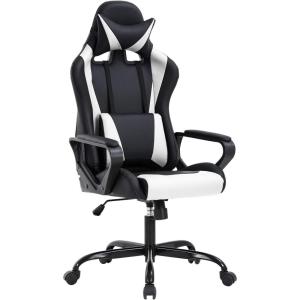BestOffice High-Back Gaming Chair PC Office Chair Computer Racing Chair PU Desk Task Chair Ergonomic Executive Swivel Rolling Chair with Lumbar Support for Back Pain Women, Men,White(White)