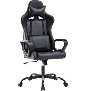 BestOffice High-Back Gaming Chair PC Office Chair Computer Racing Chair PU Desk Task Chair Ergonomic Executive Swivel Rolling Chair with Lumbar Support for Back Pain Women, Men,White(Black)