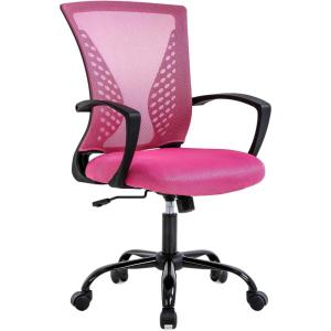 BestOffice Office Chair Ergonomic Desk Chair Mesh Computer Chair with Lumbar Support Armrest Mid Back Rolling Swivel Adjustable Task Chair for Women Adults, Black(Pink)