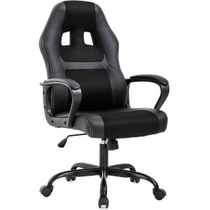 BestOffice Office Chair PC Gaming Chair Cheap Desk Chair Ergonomic PU Leather Executive Computer Chair Lumbar Support for Women, Men (Black)(Black)