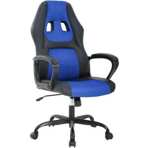 BestOffice Office Chair PC Gaming Chair Cheap Desk Chair Ergonomic PU Leather Executive Computer Chair Lumbar Support for Women, Men (Black)(Blue)