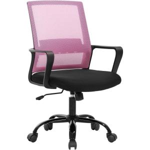 BestOffice Swivel Rolling Computer Chair Executive Lumbar Support Task Mesh Chair Adjustable Stool for Women Men (Black)(Pink)