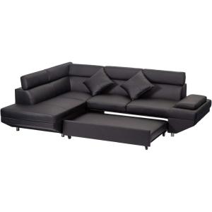 FDW Sofa Sectional Sofa 2 Piece Modern Contemporary for Living Room Futon Sofa Bed Couches and Sofas Sleeper Sofa Modern Sofa Corner Sofa Faux Leather Queen(Black)