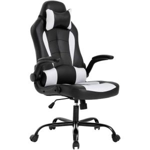Gaming Chair Office Chair Desk Chair with Footrest Lumbar Support Headrest Armrest Task Rolling Swivel Ergonomic E-Sports Adjustable PC Gamer Chair (White)(White)