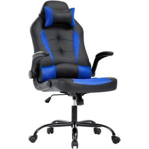Gaming Chair Office Chair Desk Chair with Footrest Lumbar Support Headrest Armrest Task Rolling Swivel Ergonomic E-Sports Adjustable PC Gamer Chair (White)(Blue)