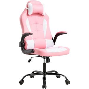 Gaming Chair Office Chair Desk Chair with Footrest Lumbar Support Headrest Armrest Task Rolling Swivel Ergonomic E-Sports Adjustable PC Gamer Chair (White)(Pink)