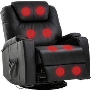 Massage Recliner Chair Rocking Swivel Chair with Heated Massage Ergonomic Lounge 360 Degree Swivel Single Sofa Seat and Two Hidden Cup Holders (Black)