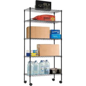 PayLessHere | 6-Tier Wire Shelf with Wheels | 45″x18″x82″ | Chrome | Adjustable Racks | Heavy-Duty Storage Shelves, Holds Upto 510 lbs | Rust-Resistant, No-Tool Assembly | for Home, Garage Shelving(Black)