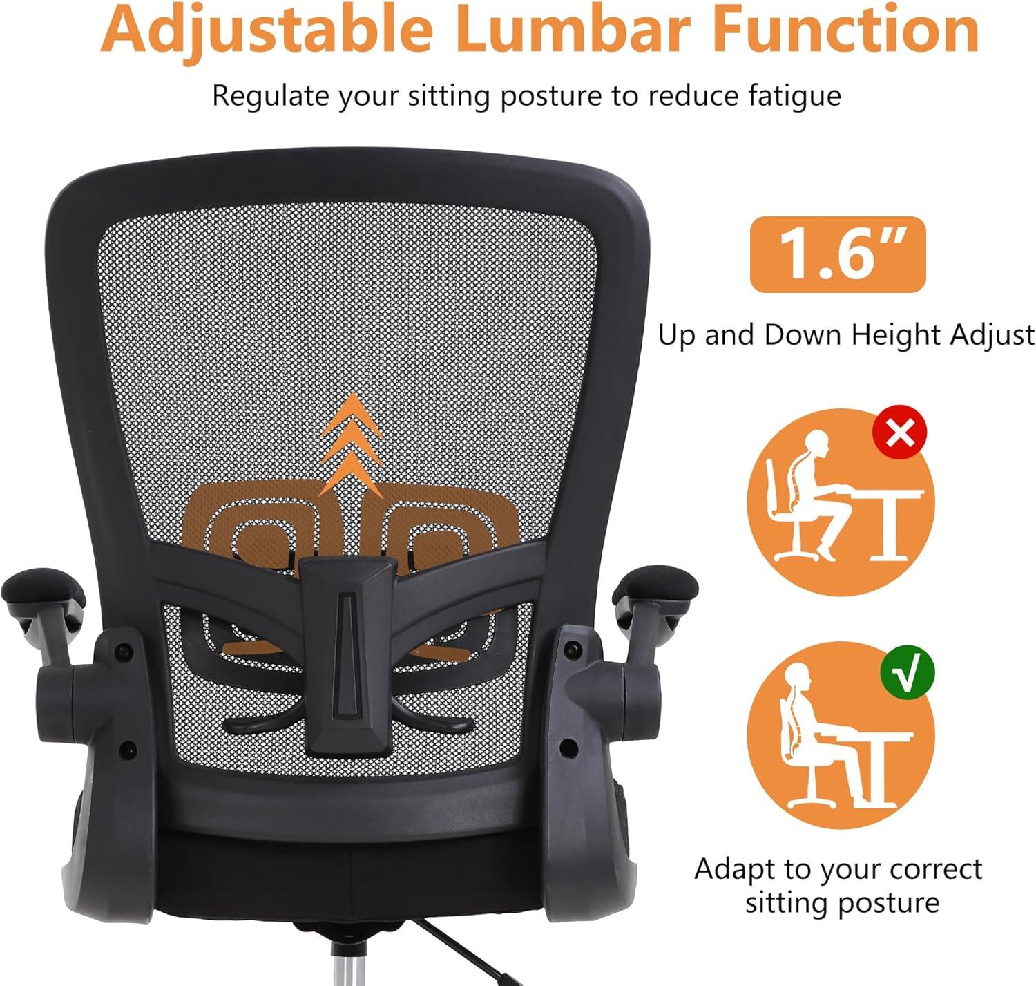 image:imageBestOffice Drafting Chair Tall Office Chair Adjustable Height with Lumbar Support Flip Up Arms Footrest Mid Back Task Mesh Desk Chair Computer Chair Drafting Stool for Standing Desk BlackCoal Black