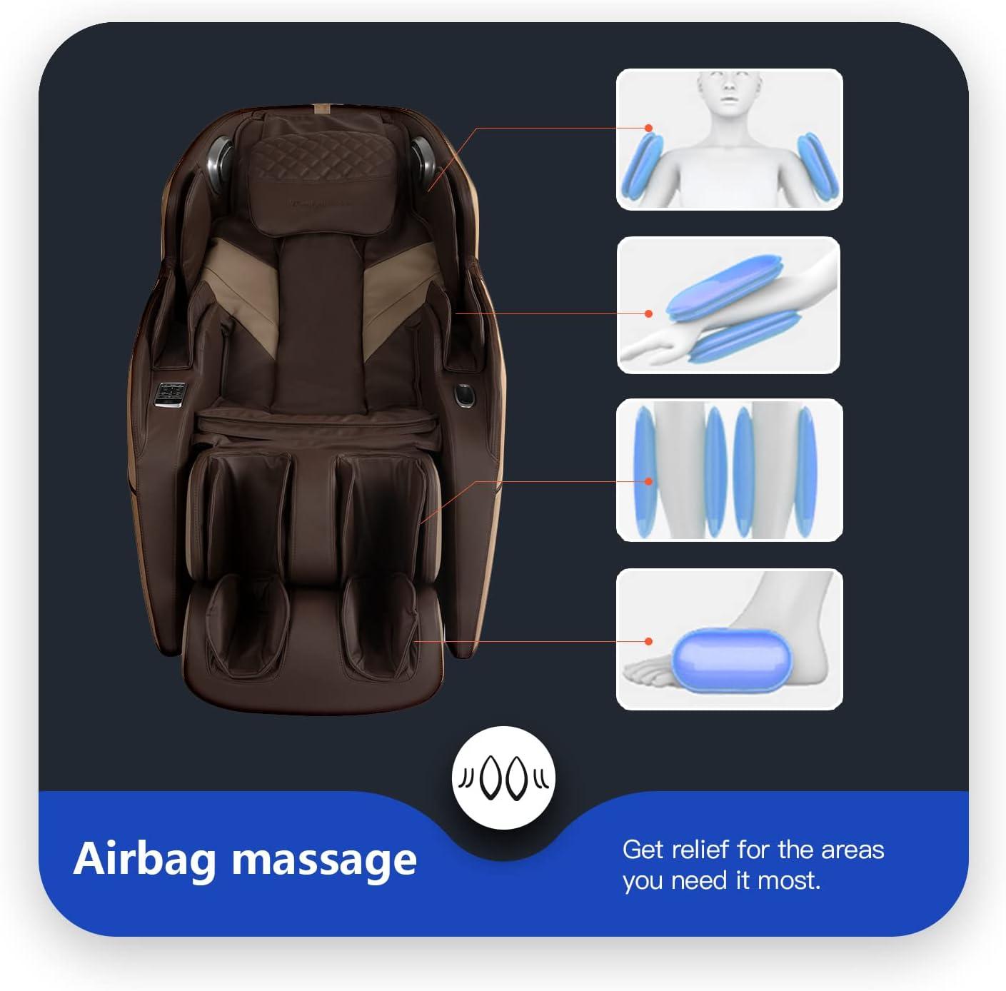 image:imageBestMassage SL Track Full Body Massage Chair Recliner with Zero Gravity Airbag Massage Chair Bluetooth Speaker Foot Roller USB ChargerBlackBrown