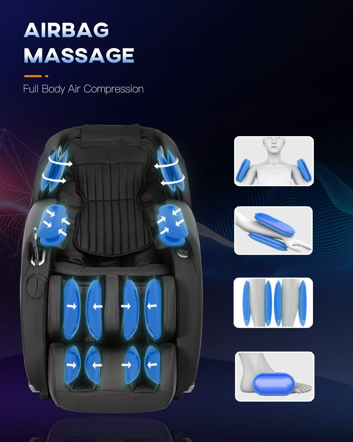 image:imageElectric Shiatsu Zero Gravity Full Body Massage Chair Recliner with Builtin Heat Therapy Foot Roller Airbag Massage System SLTrack Stretch Vibrating Wireless Bluetooth SpeakerBlack