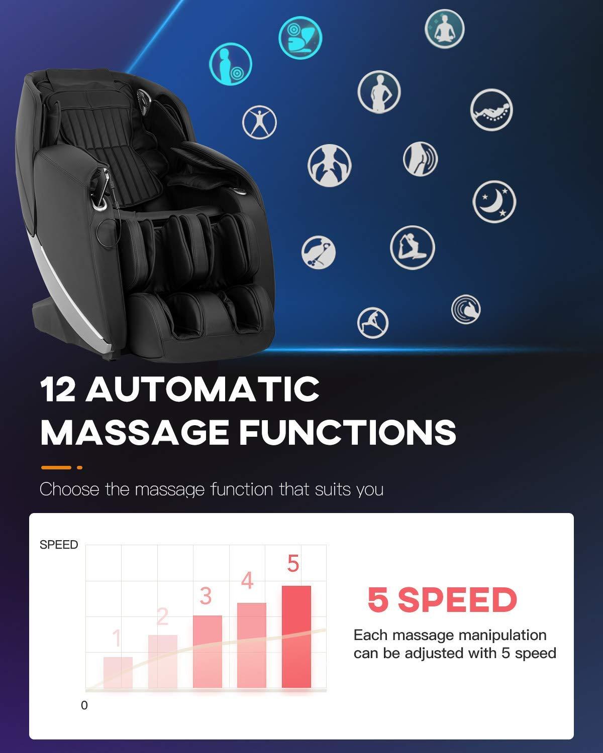 image:imageElectric Shiatsu Zero Gravity Full Body Massage Chair Recliner with Builtin Heat Therapy Foot Roller Airbag Massage System SLTrack Stretch Vibrating Wireless Bluetooth SpeakerBlack