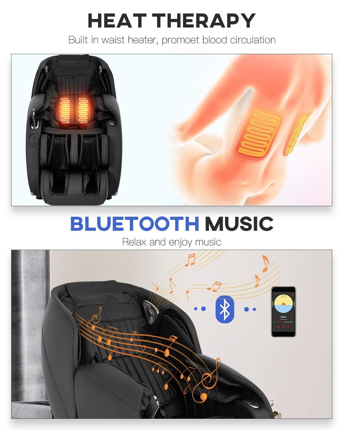 image:imageElectric Shiatsu Zero Gravity Full Body Massage Chair Recliner with Builtin Heat Therapy Foot Roller Airbag Massage System SLTrack Stretch Vibrating Wireless Bluetooth SpeakerBlack